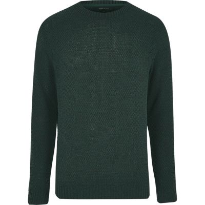 Dark green textured knit jumper